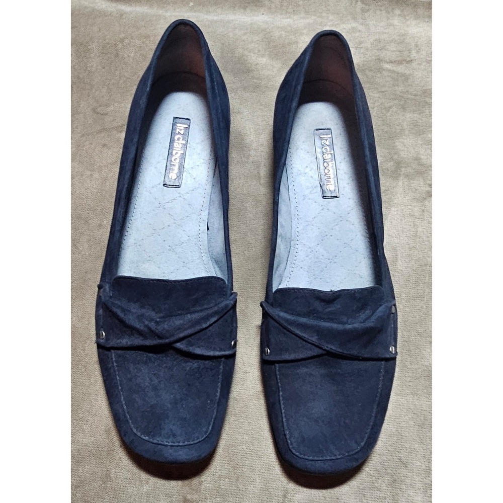 Liz Claiborne Radner Navy Blue Suede Square Toe Loafers Flats Womens Size 11M